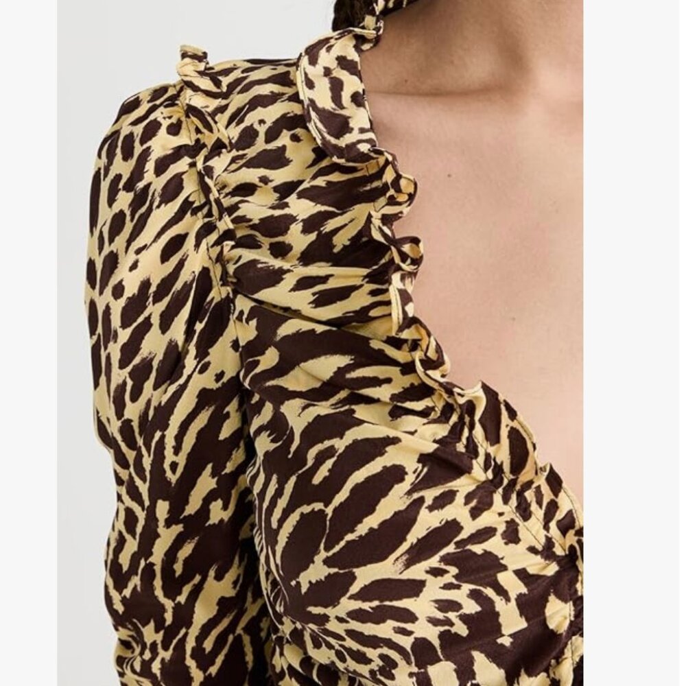 A.L.C. Marcie SILK Mini Dress NWT Golden Haze Chocolate Brown Leopard Brand New - Picture 6 of 14